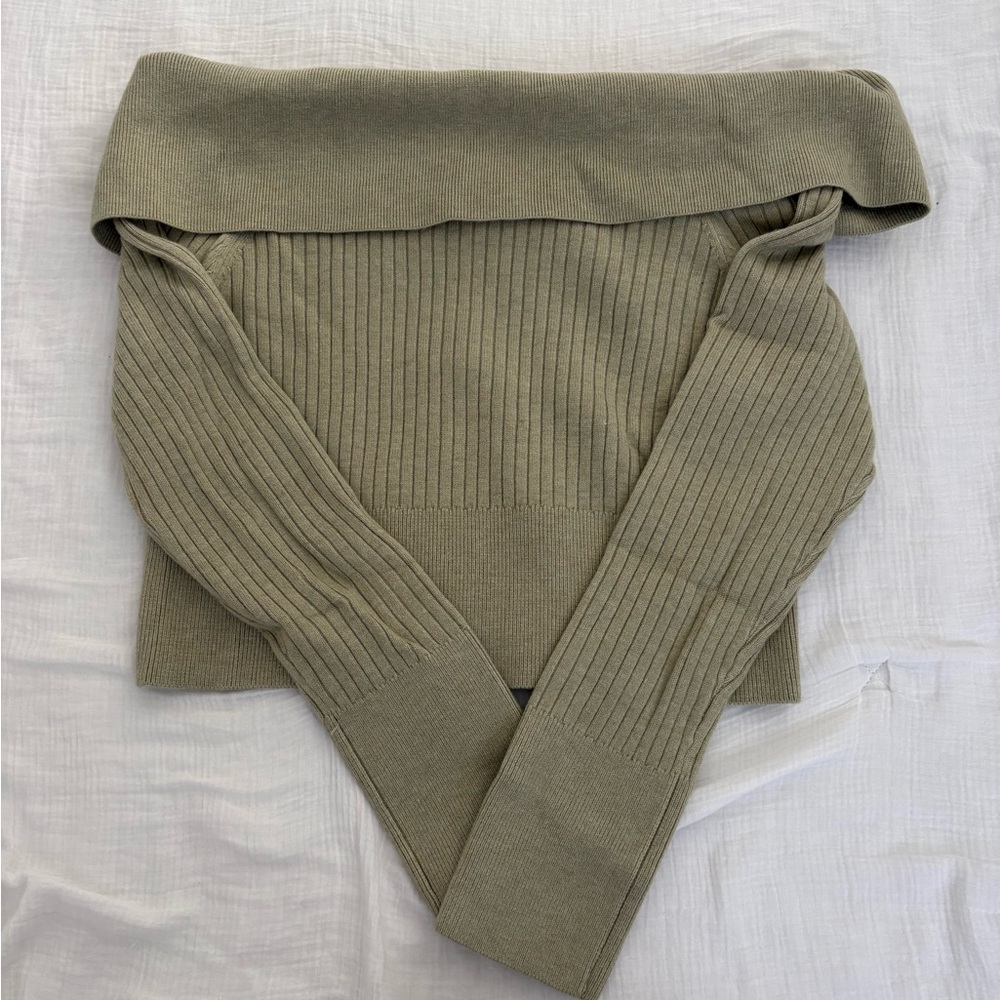 Target Olive Green Off-Shoulder Ribbed Top